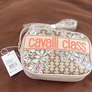 Cavalli Class Beige Floral Crossbody Bag